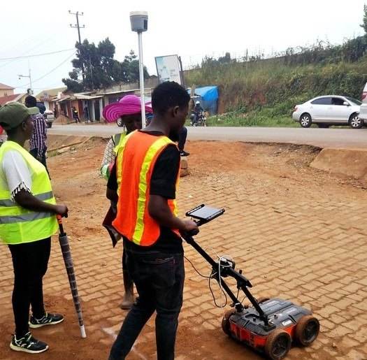 Ground penetrating radar survey in progress.